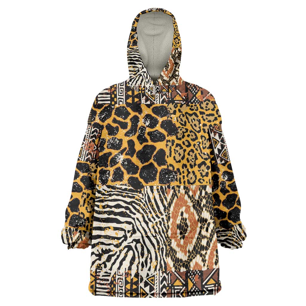 Wild Animal Skins Kid Wearable Blanket Hoodie African Tribal Pattern