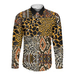 Wild Animal Skins Long Sleeve Button Shirt African Tribal Pattern