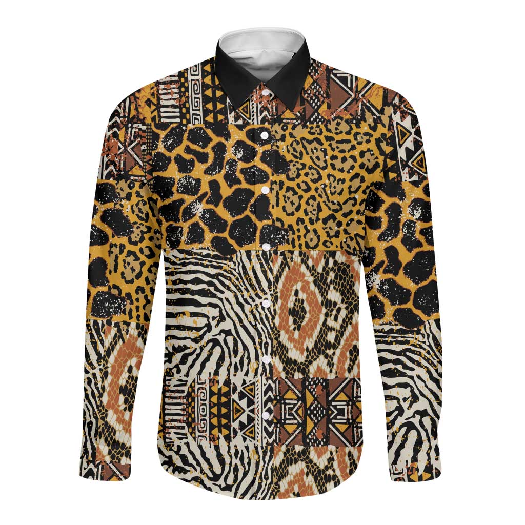 Wild Animal Skins Long Sleeve Button Shirt African Tribal Pattern