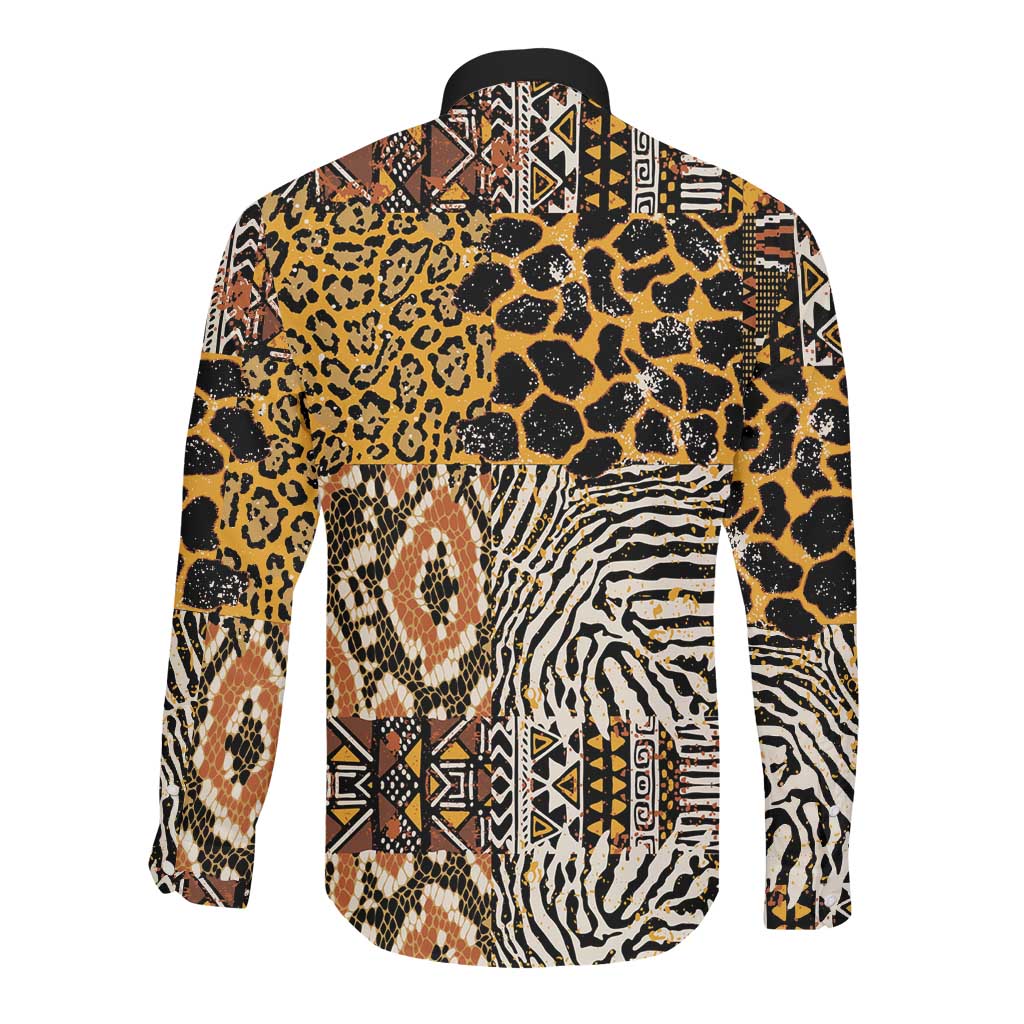 Wild Animal Skins Long Sleeve Button Shirt African Tribal Pattern