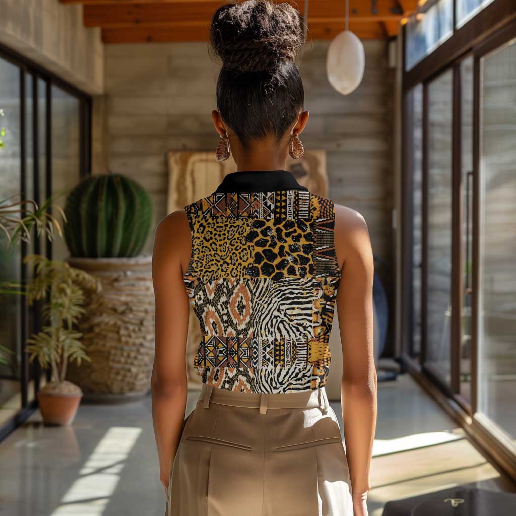 Wild Animal Skins Women Sleeveless Polo Shirt African Tribal Pattern