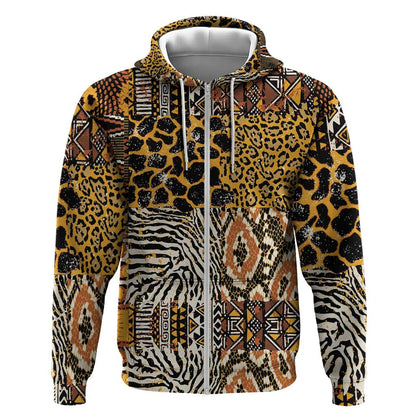 Wild Animal Skins Zip Hoodie African Tribal Pattern