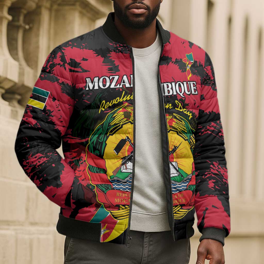 Personalized Mozambique Revolution Day Bomber Puffer Jacket Coat Of Arms FRELIMO