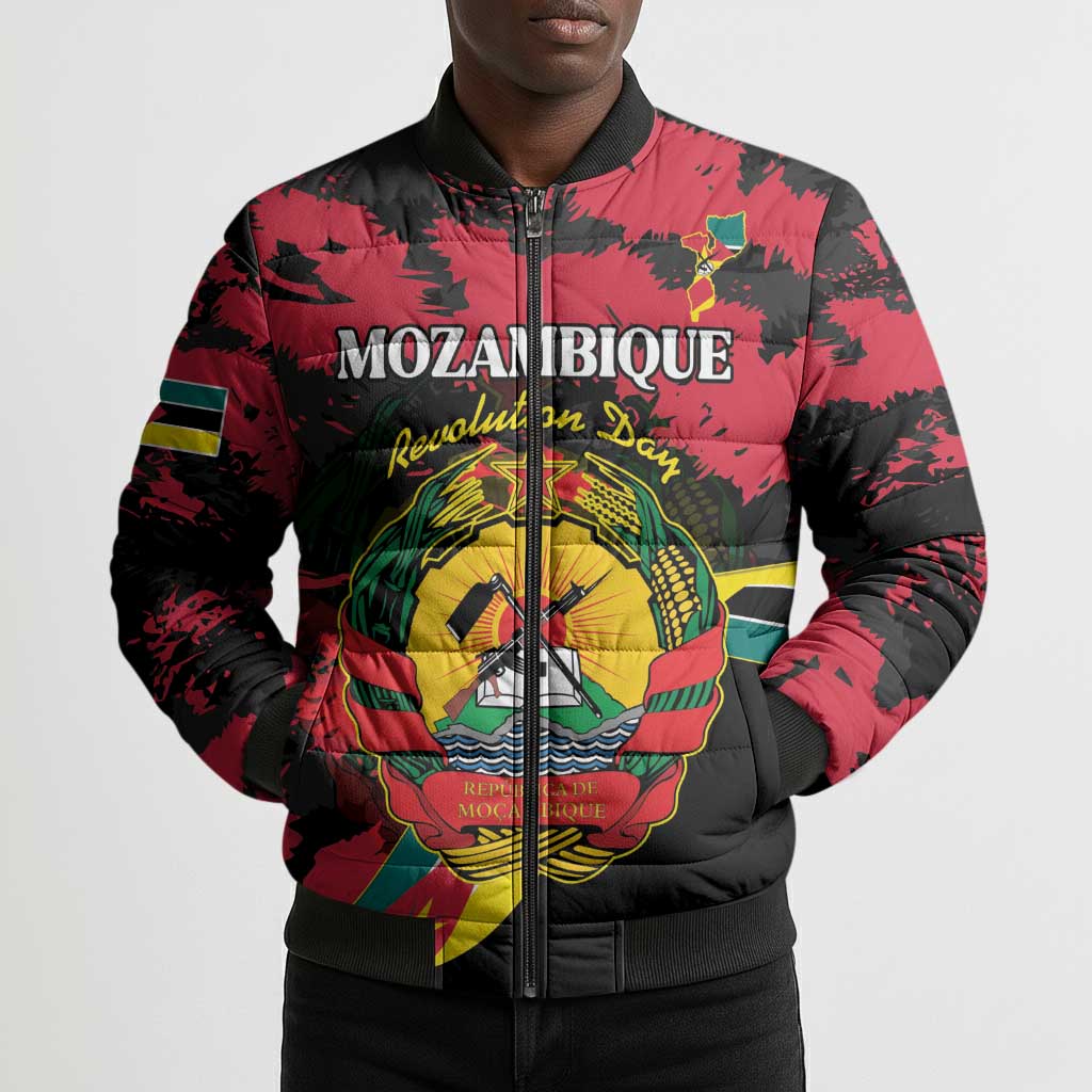 Personalized Mozambique Revolution Day Bomber Puffer Jacket Coat Of Arms FRELIMO