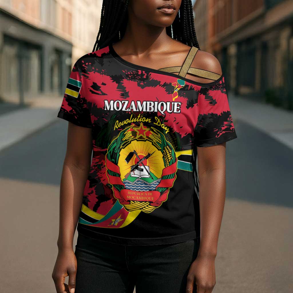 Personalized Mozambique Revolution Day Cross Shoulder Shirt Coat Of Arms FRELIMO