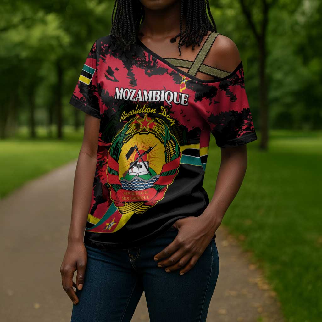 Personalized Mozambique Revolution Day Cross Shoulder Shirt Coat Of Arms FRELIMO