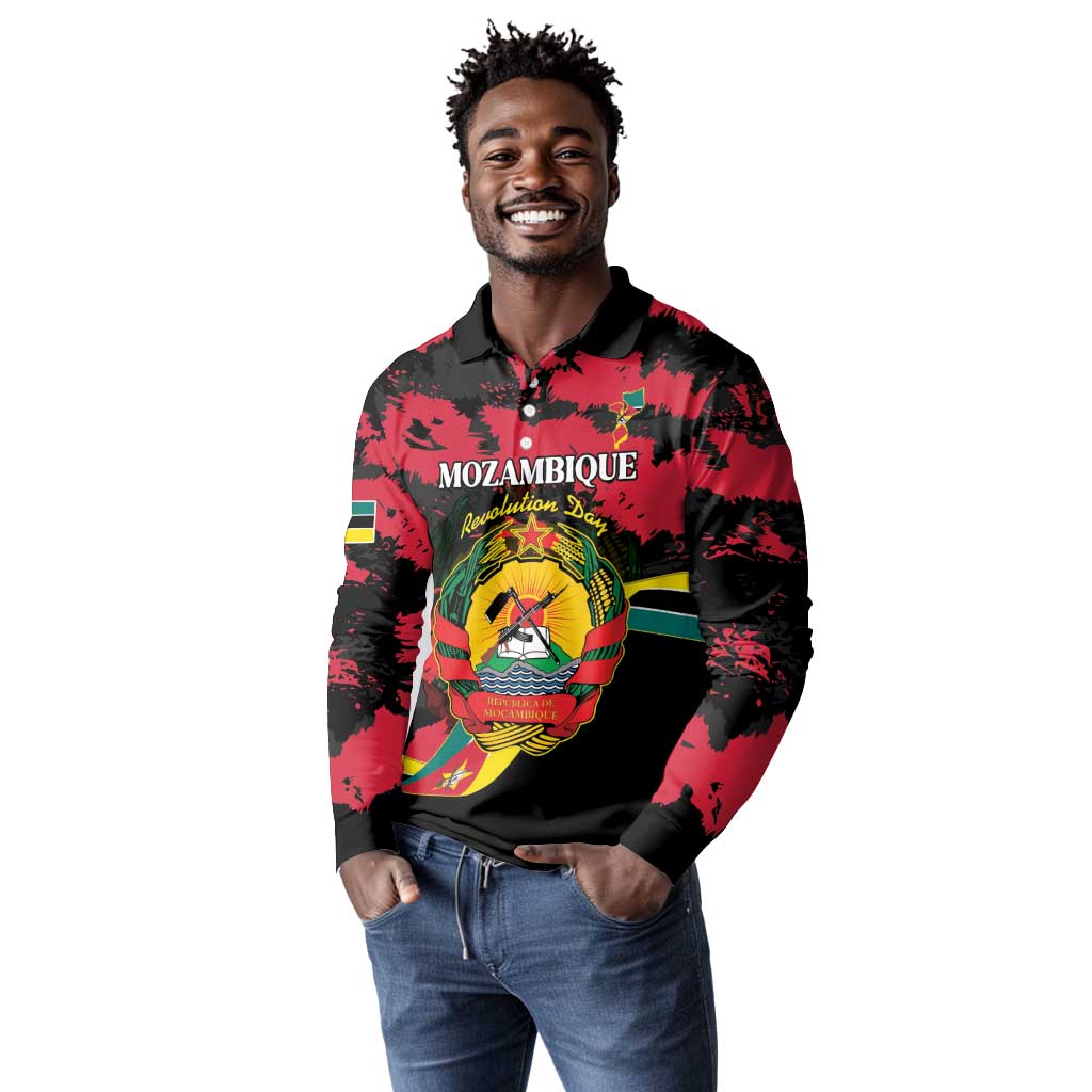 Personalized FRELIMO Mozambique Long Sleeve Polo Shirt Happy Revolution Day - African Pride
