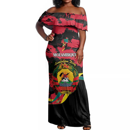 Personalized FRELIMO Mozambique Off Shoulder Maxi Dress Happy Revolution Day - African Pride