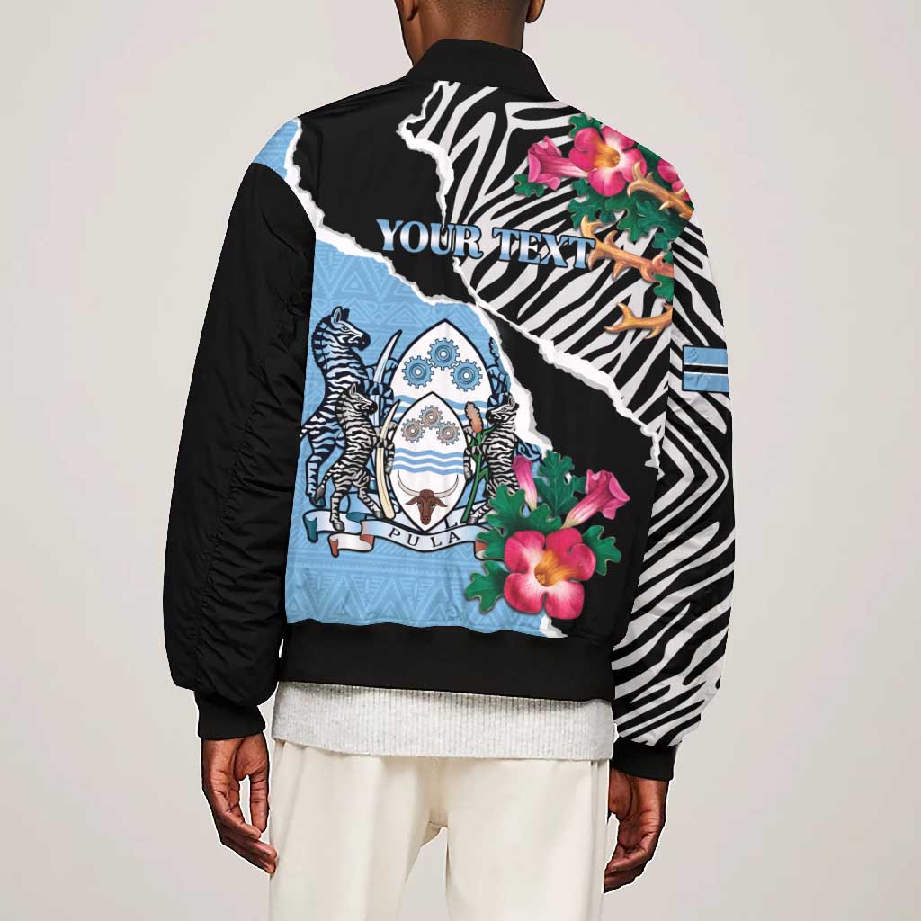 Personalized Botswana Independence Day Bomber Jacket Kalahari Devils Claw Zebra With Arican Pattern - African Pride