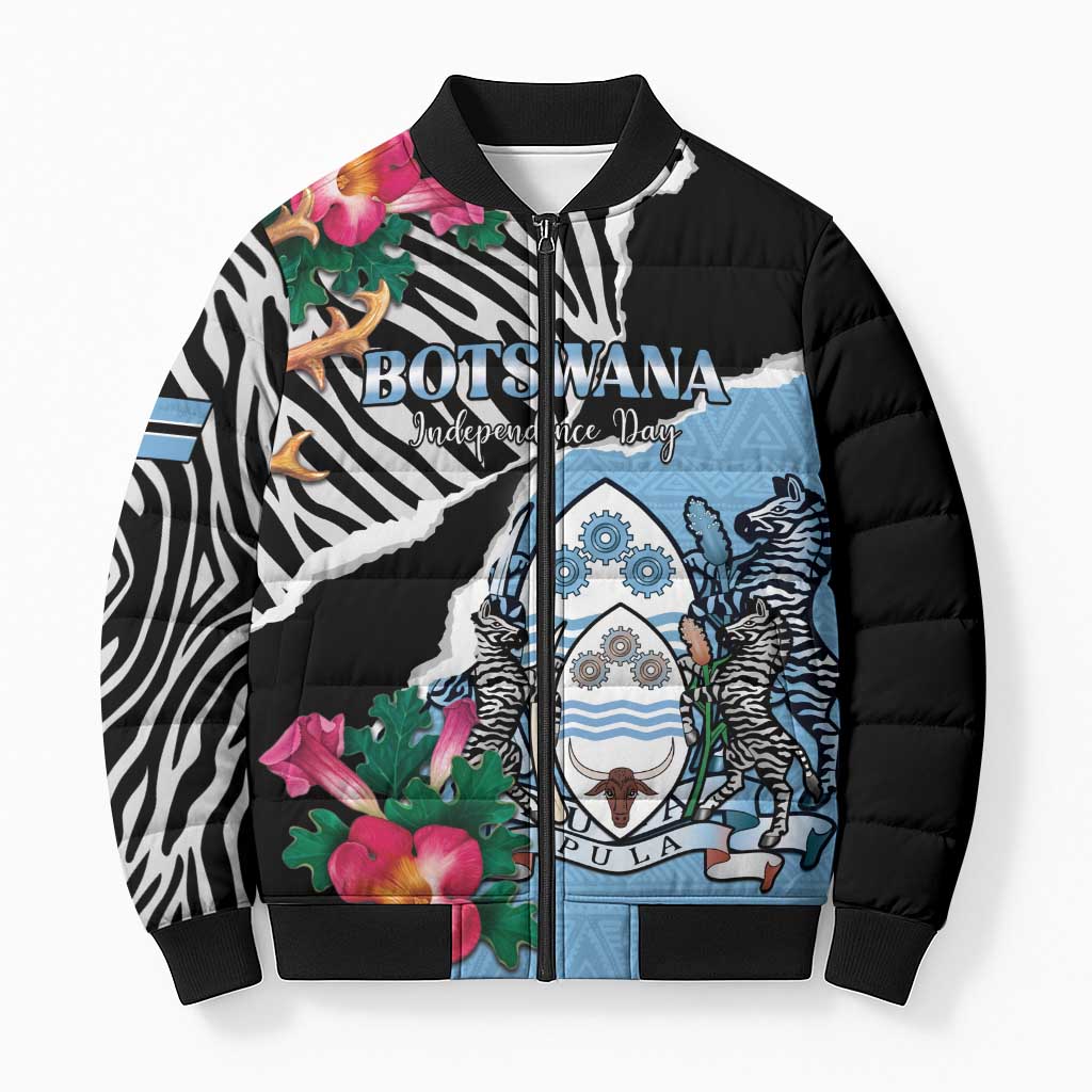 Personalized Botswana Independence Day Bomber Puffer Jacket Coat Of Arms Devils Claw