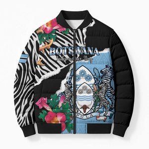 Personalized Botswana Independence Day Bomber Puffer Jacket Coat Of Arms Devils Claw