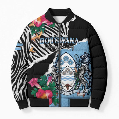 Personalized Botswana Independence Day Bomber Puffer Jacket Coat Of Arms Devils Claw