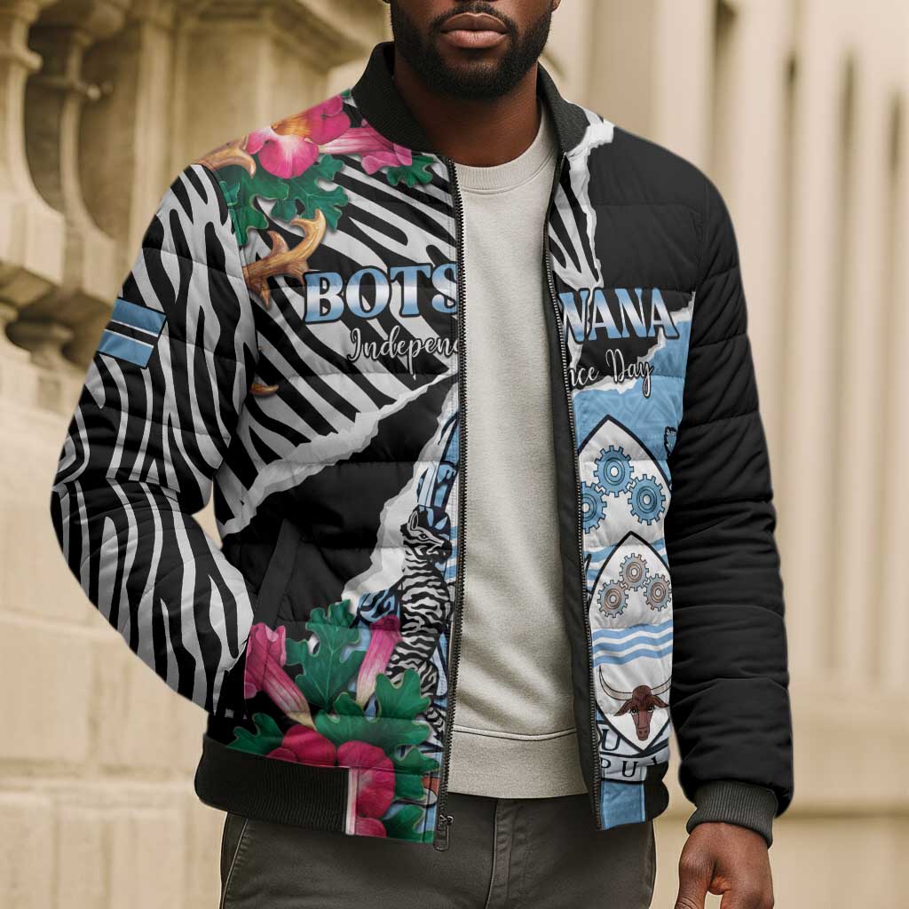 Personalized Botswana Independence Day Bomber Puffer Jacket Coat Of Arms Devils Claw