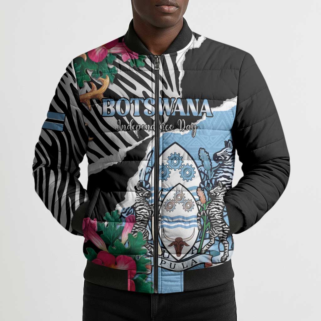 Personalized Botswana Independence Day Bomber Puffer Jacket Coat Of Arms Devils Claw