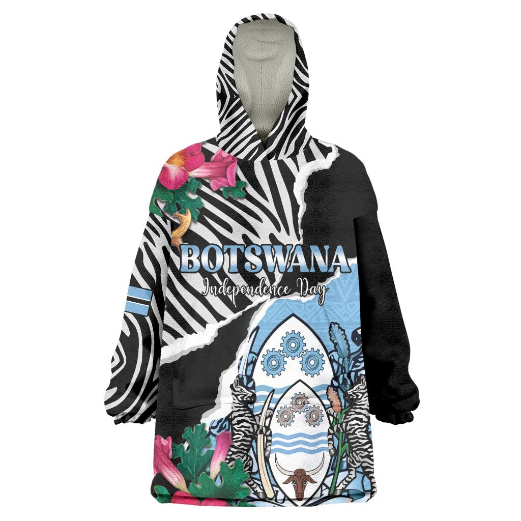 Personalized Botswana Independence Day Kid Wearable Blanket Hoodie Kalahari Devils Claw Zebra With Arican Pattern - African Pride