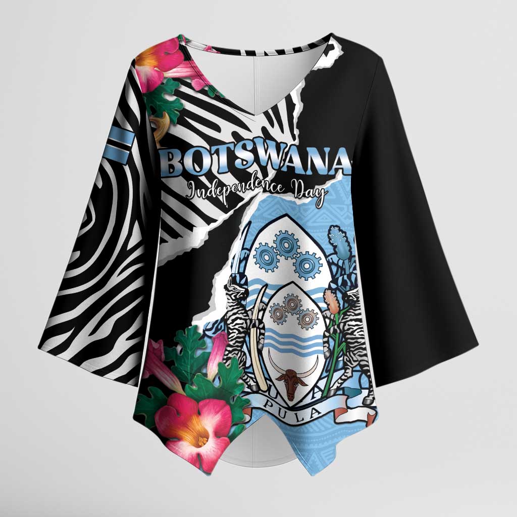 Personalized Botswana Independence Day Kimono Sleeve Blouse Coat Of Arms Devils Claw