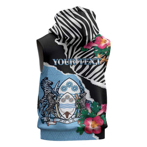 Personalized Botswana Independence Day Sleeveless Hoodie Kalahari Devils Claw Zebra With Arican Pattern - African Pride
