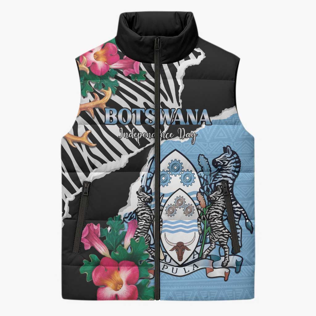 Personalized Botswana Independence Day Sleeveless Puffer Jacket Coat Of Arms Devils Claw