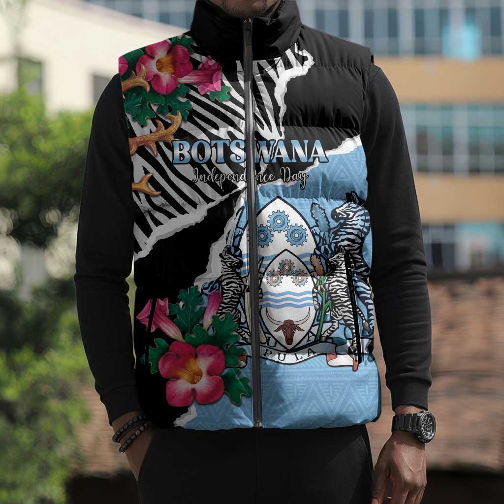 Personalized Botswana Independence Day Sleeveless Puffer Jacket Coat Of Arms Devils Claw