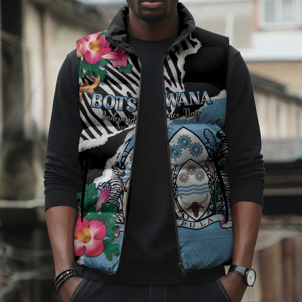 Personalized Botswana Independence Day Sleeveless Puffer Jacket Coat Of Arms Devils Claw