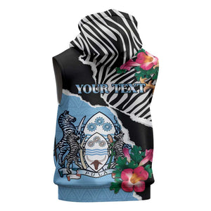 Personalized Botswana Independence Day Sleeveless Zip Hoodie Kalahari Devils Claw Zebra With Arican Pattern - African Pride