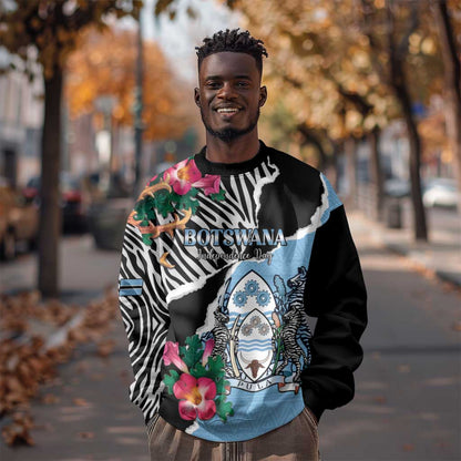 Personalized Botswana Independence Day Sweatshirt Kalahari Devils Claw Zebra With Arican Pattern - African Pride