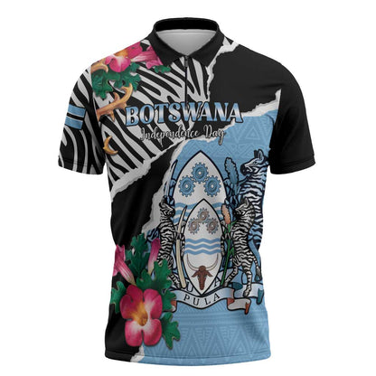Personalized Botswana Independence Day Zipper Polo Shirt Coat Of Arms Devils Claw