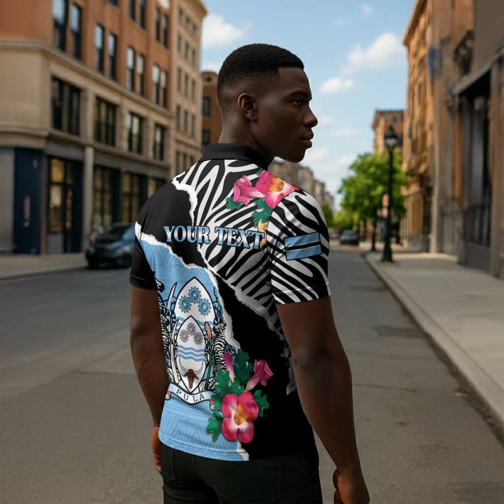 Personalized Botswana Independence Day Zipper Polo Shirt Coat Of Arms Devils Claw