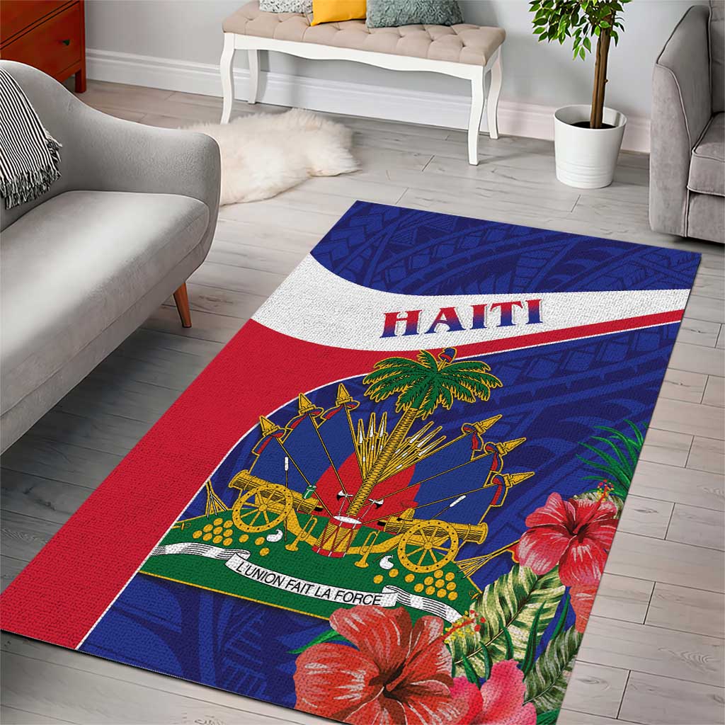 Haiti Neg Marron Area Rug Ayiti Map - Hibiscus Polynesian Pattern - African Pride