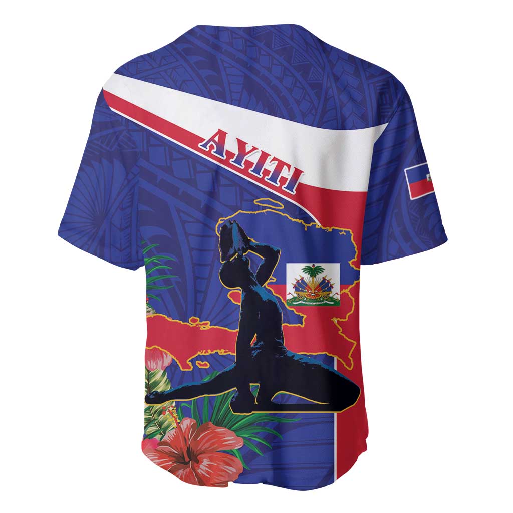 Haiti Neg Marron Baseball Jersey Ayiti Map - Hibiscus Polynesian Pattern - African Pride