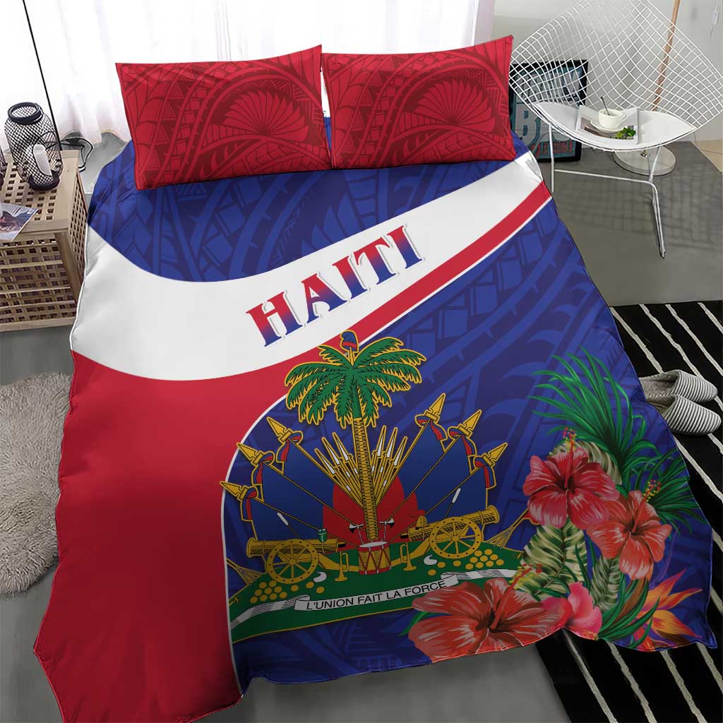 Haiti Neg Marron Bedding Set Ayiti Map - Hibiscus Polynesian Pattern - African Pride
