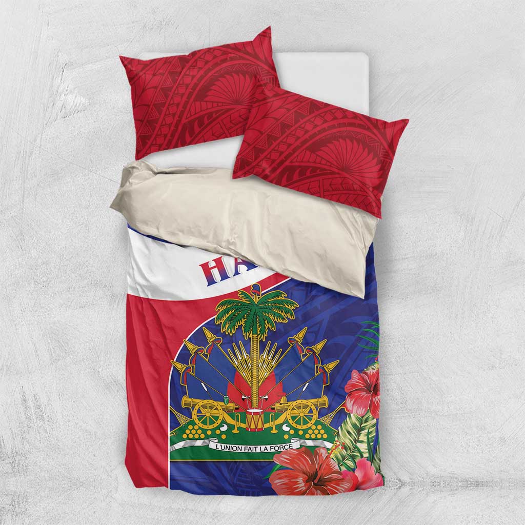 Haiti Neg Marron Bedding Set Ayiti Map - Hibiscus Polynesian Pattern - African Pride