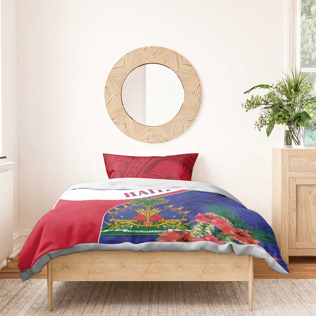 Haiti Neg Marron Bedding Set Ayiti Map - Hibiscus Polynesian Pattern - African Pride