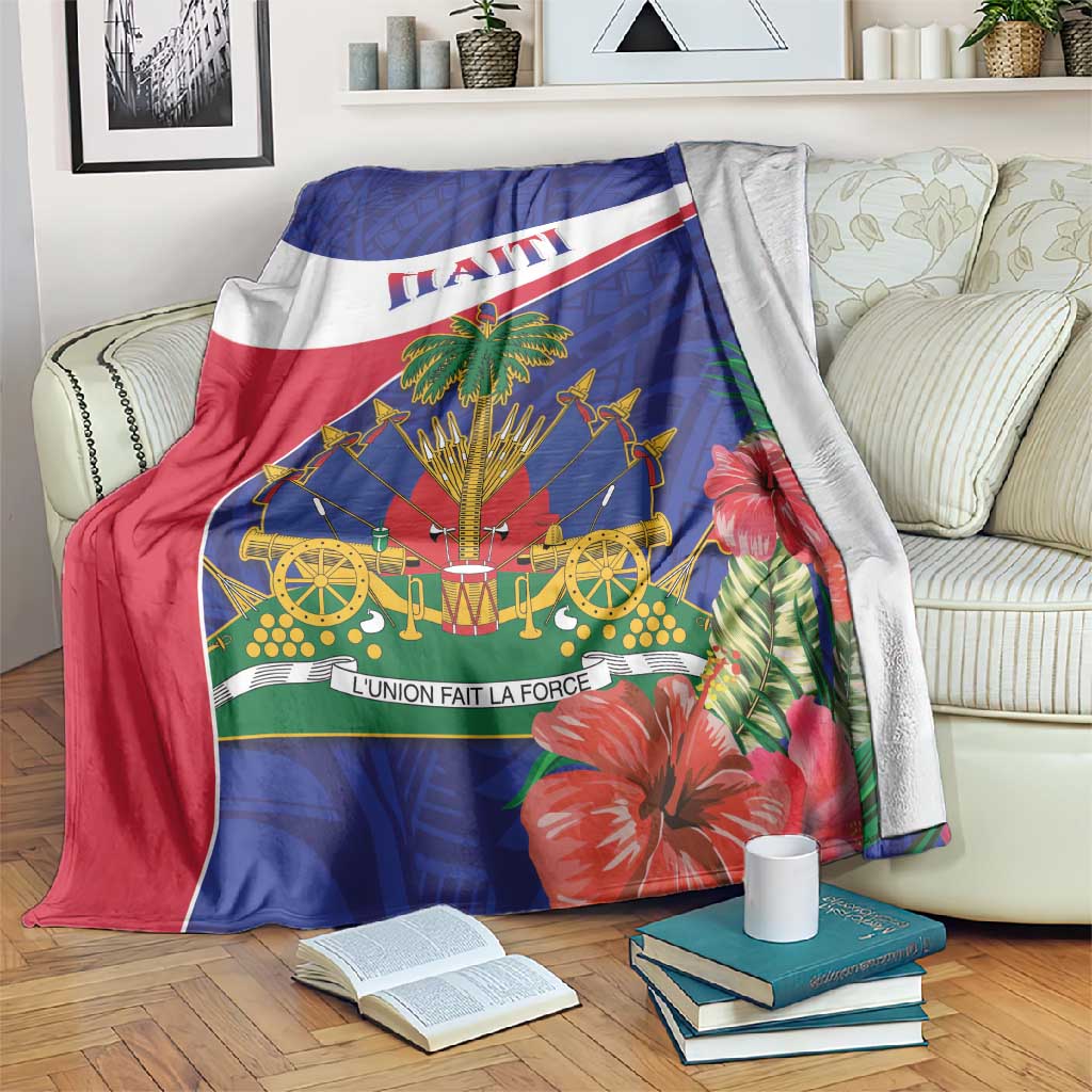 Haiti Neg Marron Blanket Ayiti Map - Hibiscus Polynesian Pattern - African Pride