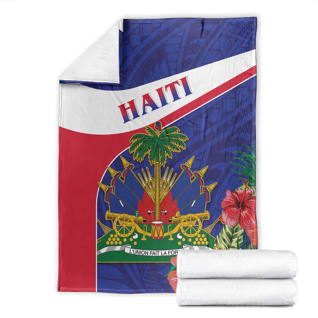 Haiti Neg Marron Blanket Ayiti Map - Hibiscus Polynesian Pattern - African Pride