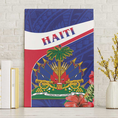 Haiti Neg Marron Canvas Wall Art Ayiti Map - Hibiscus Polynesian Pattern - African Pride