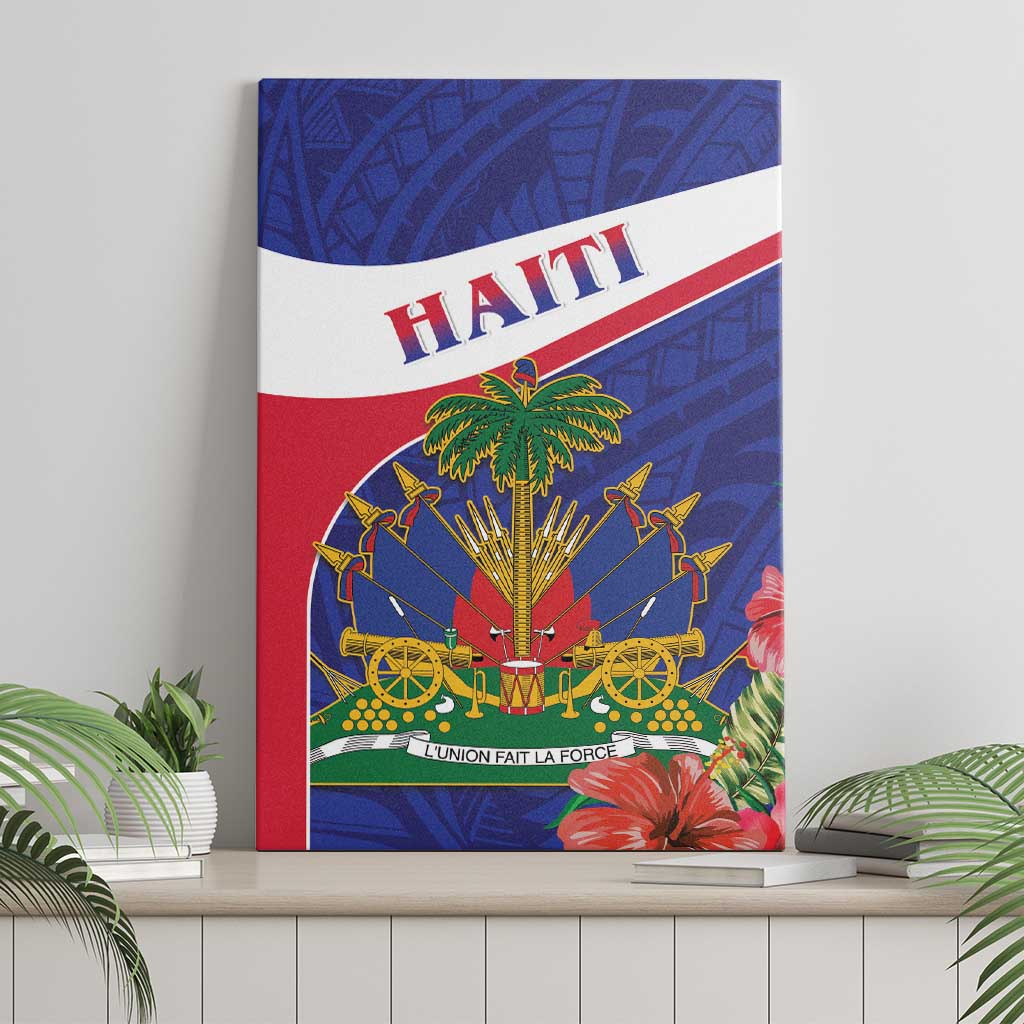 Haiti Neg Marron Canvas Wall Art Ayiti Map - Hibiscus Polynesian Pattern - African Pride