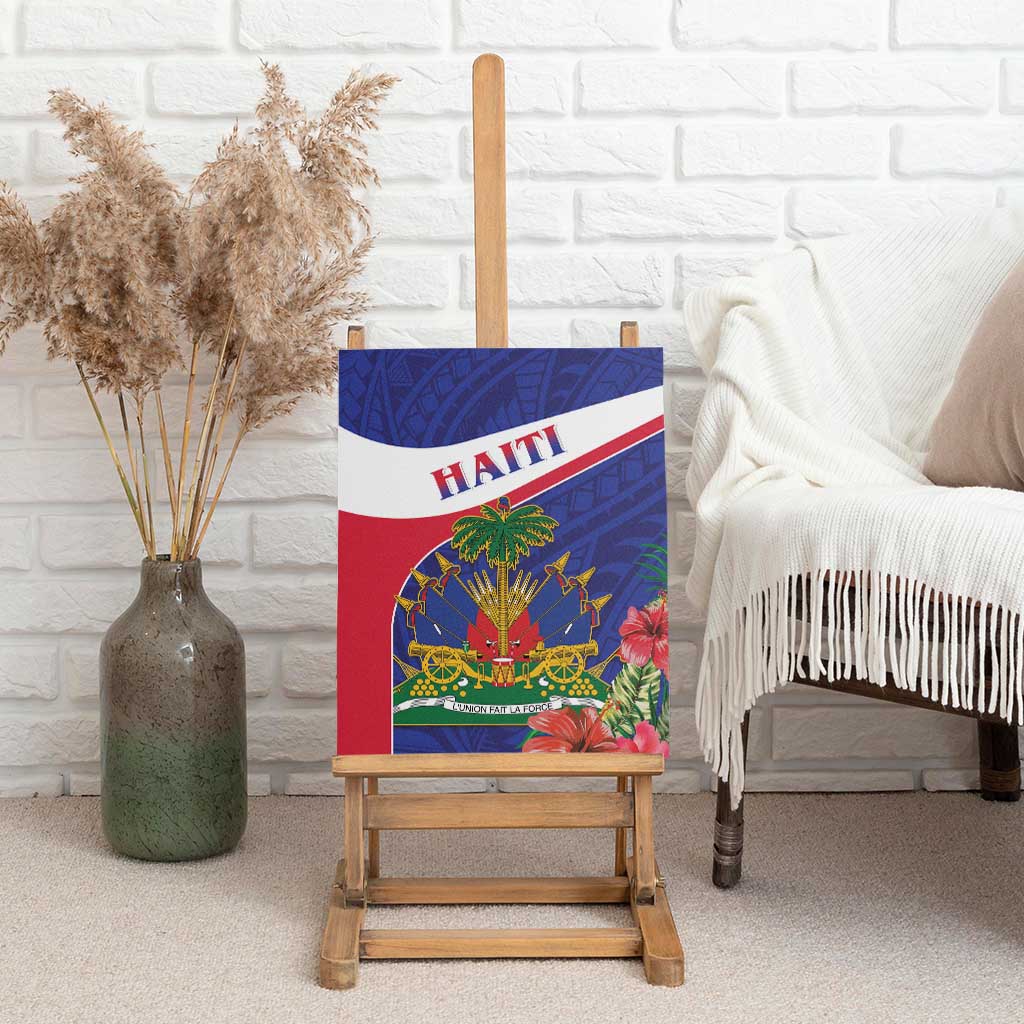 Haiti Neg Marron Canvas Wall Art Ayiti Map - Hibiscus Polynesian Pattern - African Pride