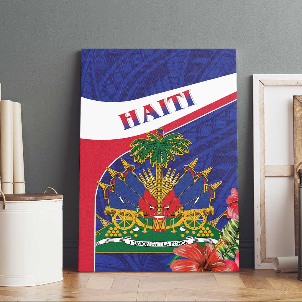 Haiti Neg Marron Canvas Wall Art Ayiti Map - Hibiscus Polynesian Pattern - African Pride