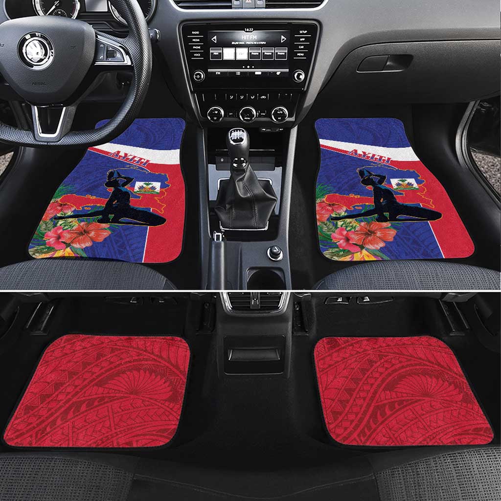 Haiti Neg Marron Car Mats Ayiti Map - Hibiscus Polynesian Pattern - African Pride