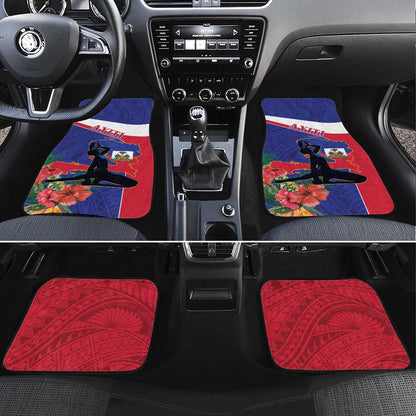 Haiti Neg Marron Car Mats Ayiti Map - Hibiscus Polynesian Pattern - African Pride