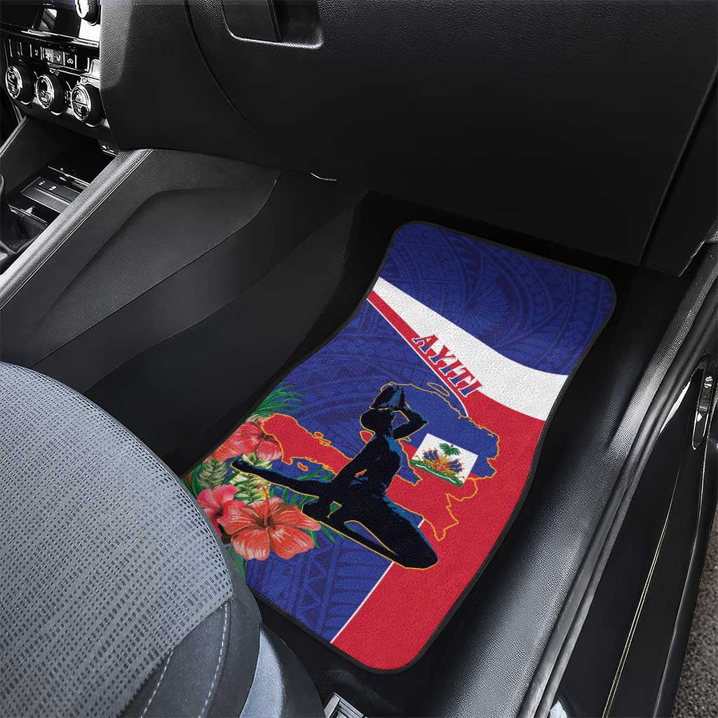 Haiti Neg Marron Car Mats Ayiti Map - Hibiscus Polynesian Pattern - African Pride