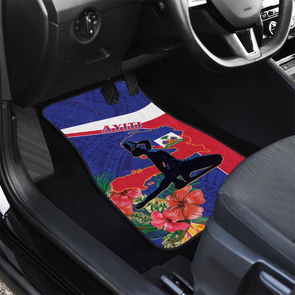Haiti Neg Marron Car Mats Ayiti Map - Hibiscus Polynesian Pattern - African Pride