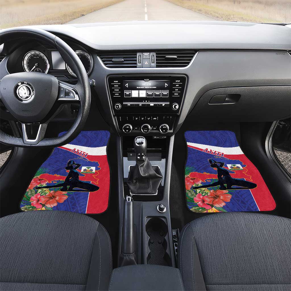 Haiti Neg Marron Car Mats Ayiti Map - Hibiscus Polynesian Pattern - African Pride