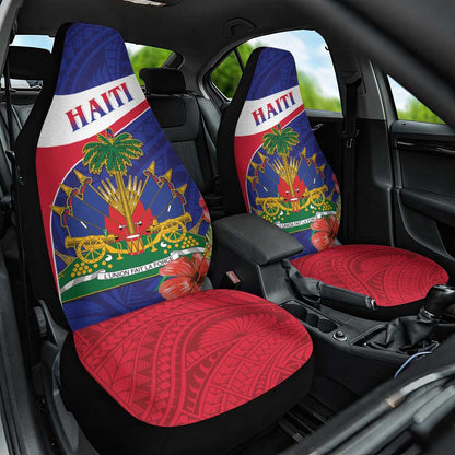 Haiti Neg Marron Car Seat Cover Ayiti Map - Hibiscus Polynesian Pattern - African Pride