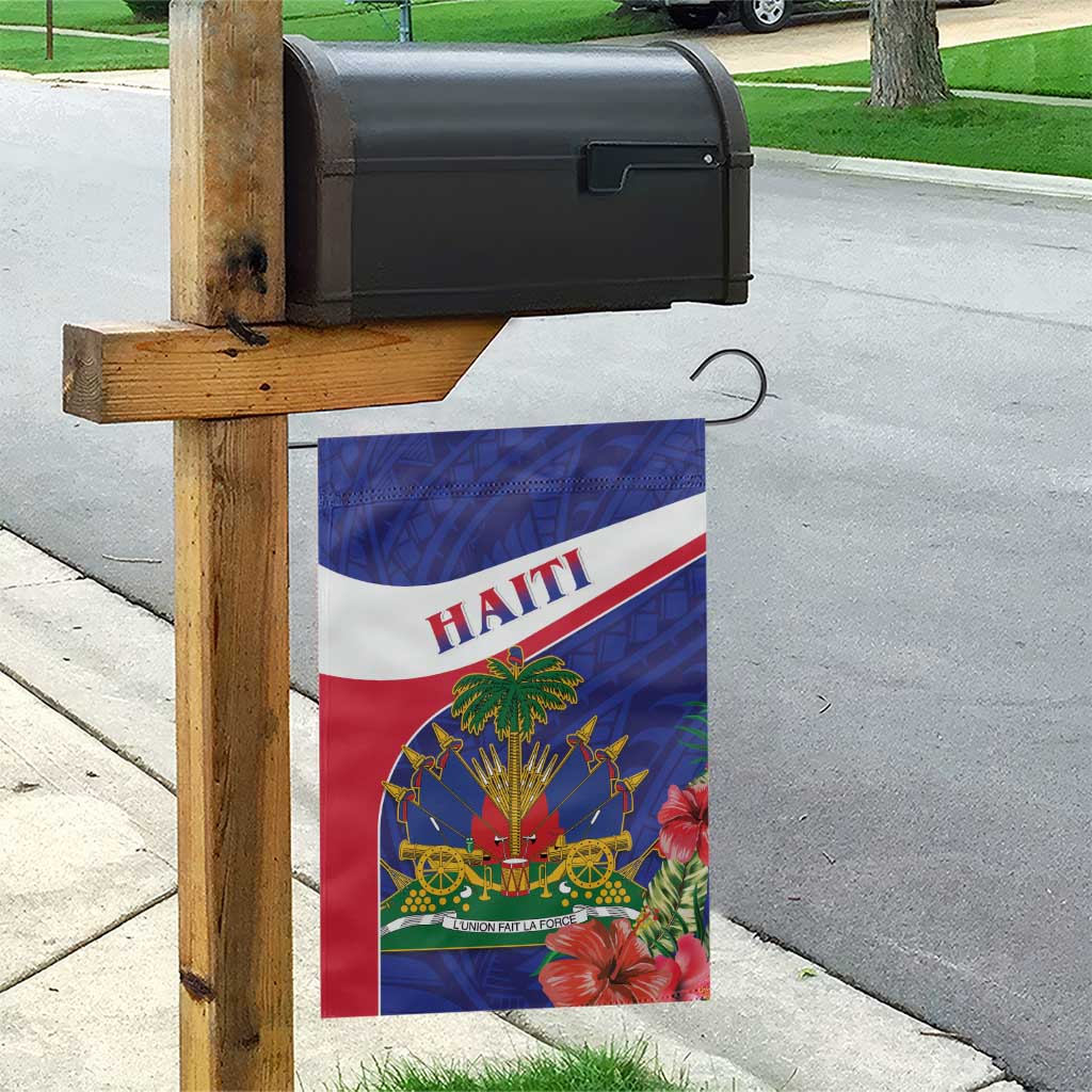 Haiti Neg Marron Garden Flag Ayiti Map - Hibiscus Polynesian Pattern - African Pride