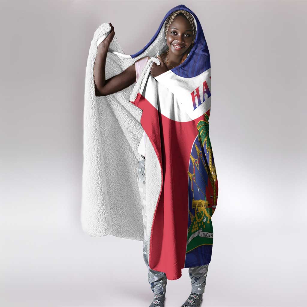 Haiti Neg Marron Hooded Blanket Ayiti Map - Hibiscus Polynesian Pattern - African Pride