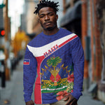 Haiti Neg Marron Long Sleeve Shirt Ayiti Map - Hibiscus Polynesian Pattern - African Pride
