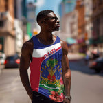 Haiti Neg Marron Men Tank Top Ayiti Map - Hibiscus Polynesian Pattern - African Pride