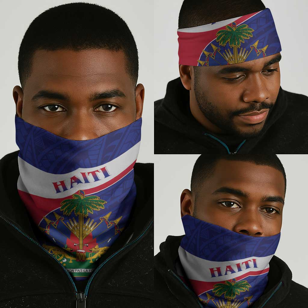 Haiti Neg Marron Neck Gaiter Ayiti Map - Hibiscus Polynesian Pattern - African Pride